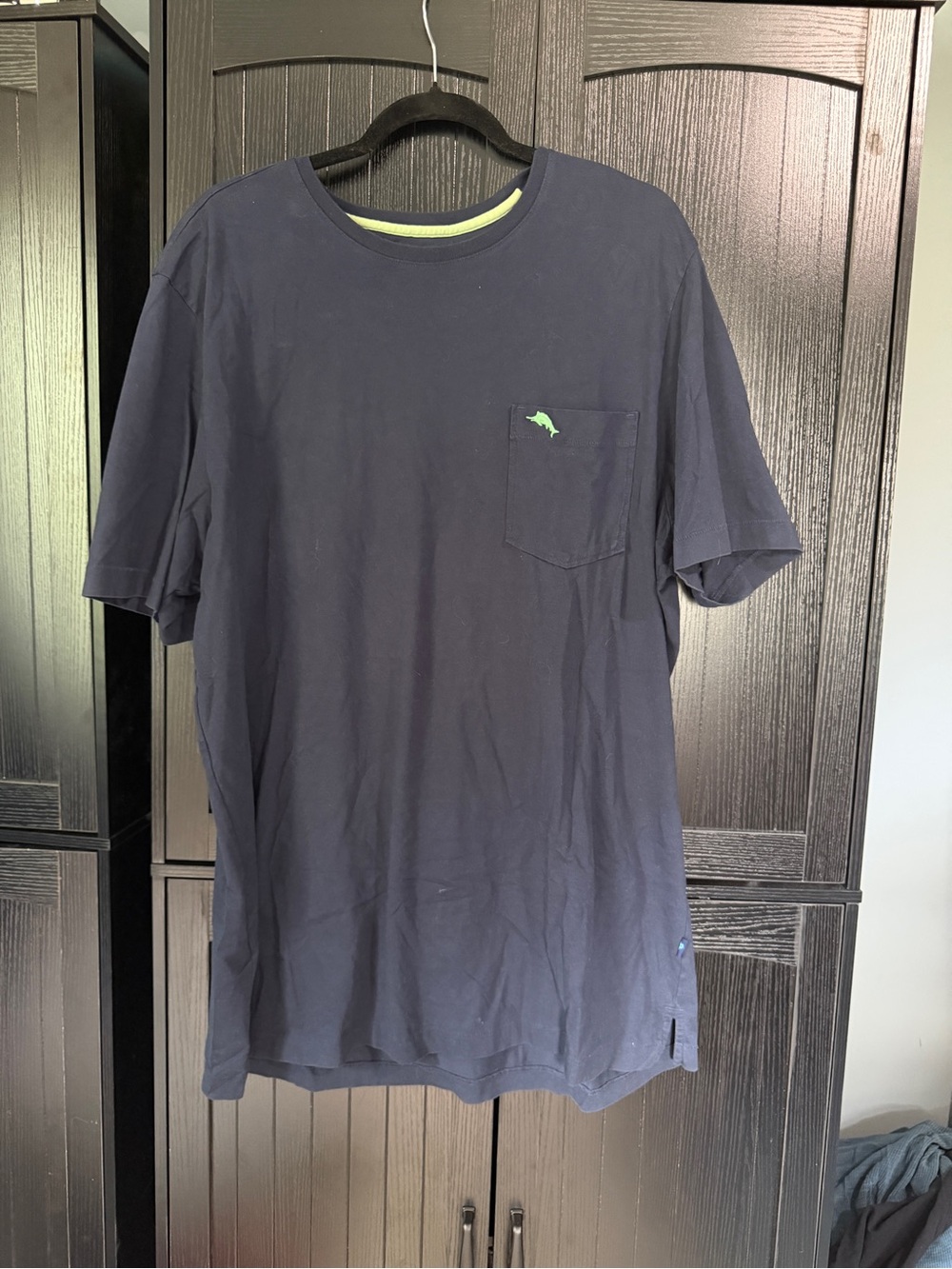 Tommy Bahama Navy Short-Sleeve Pocket Tee with Lime Accent size XLT